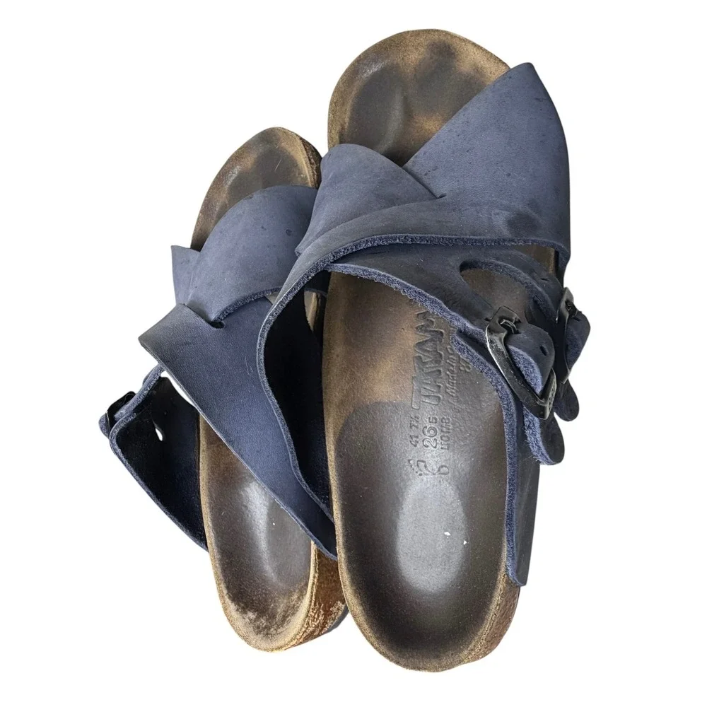 VINTAGE TATAMI BY BIRKENSTOCK LUGANO SLIDES Premium Dusty Blue Leather L10 M8